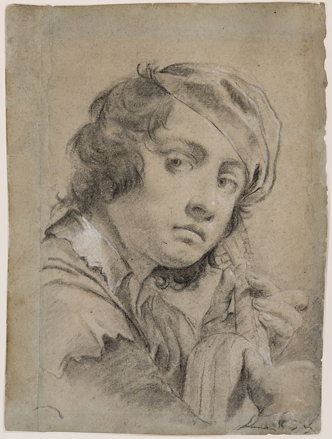 Giovanni Battista PIAZZETTA - A Boy Playing a Lute [recto]; Study of a Right Arm [verso] | MasterArt
